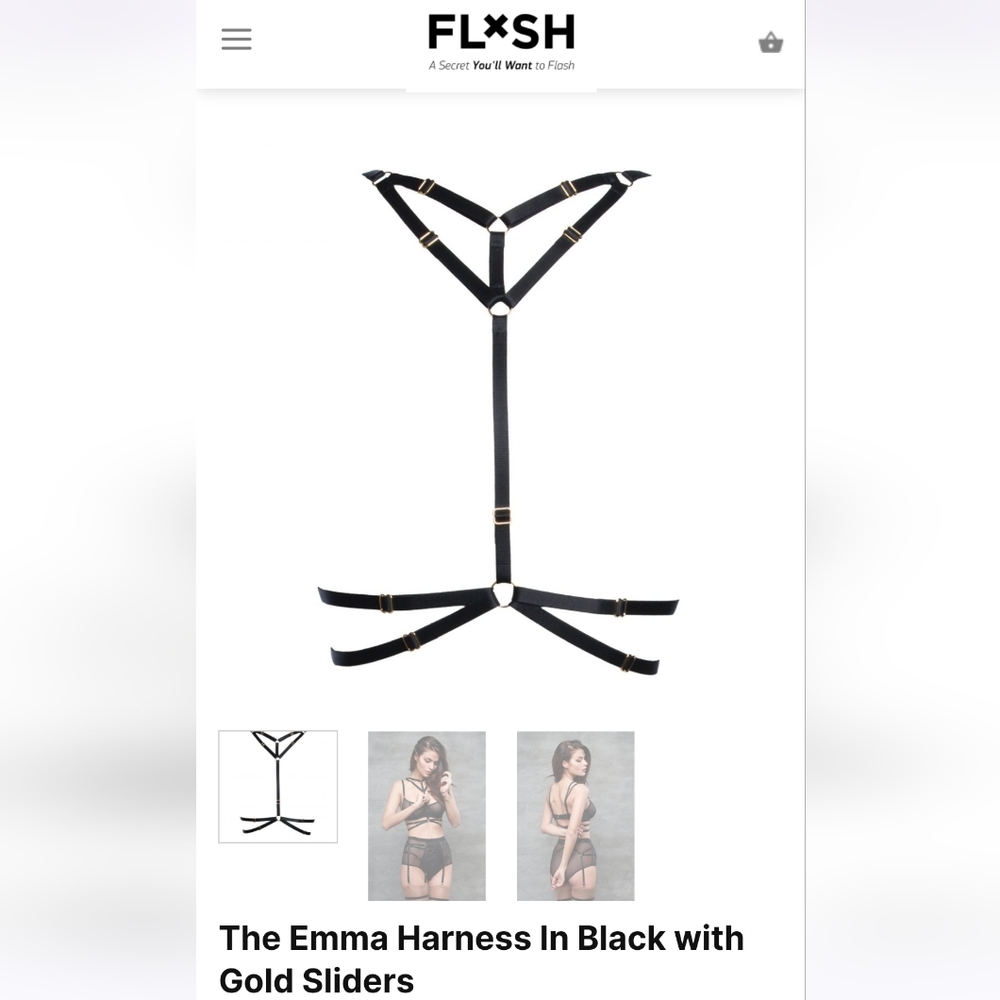 The Emma Harness In Black with Gold Sliders